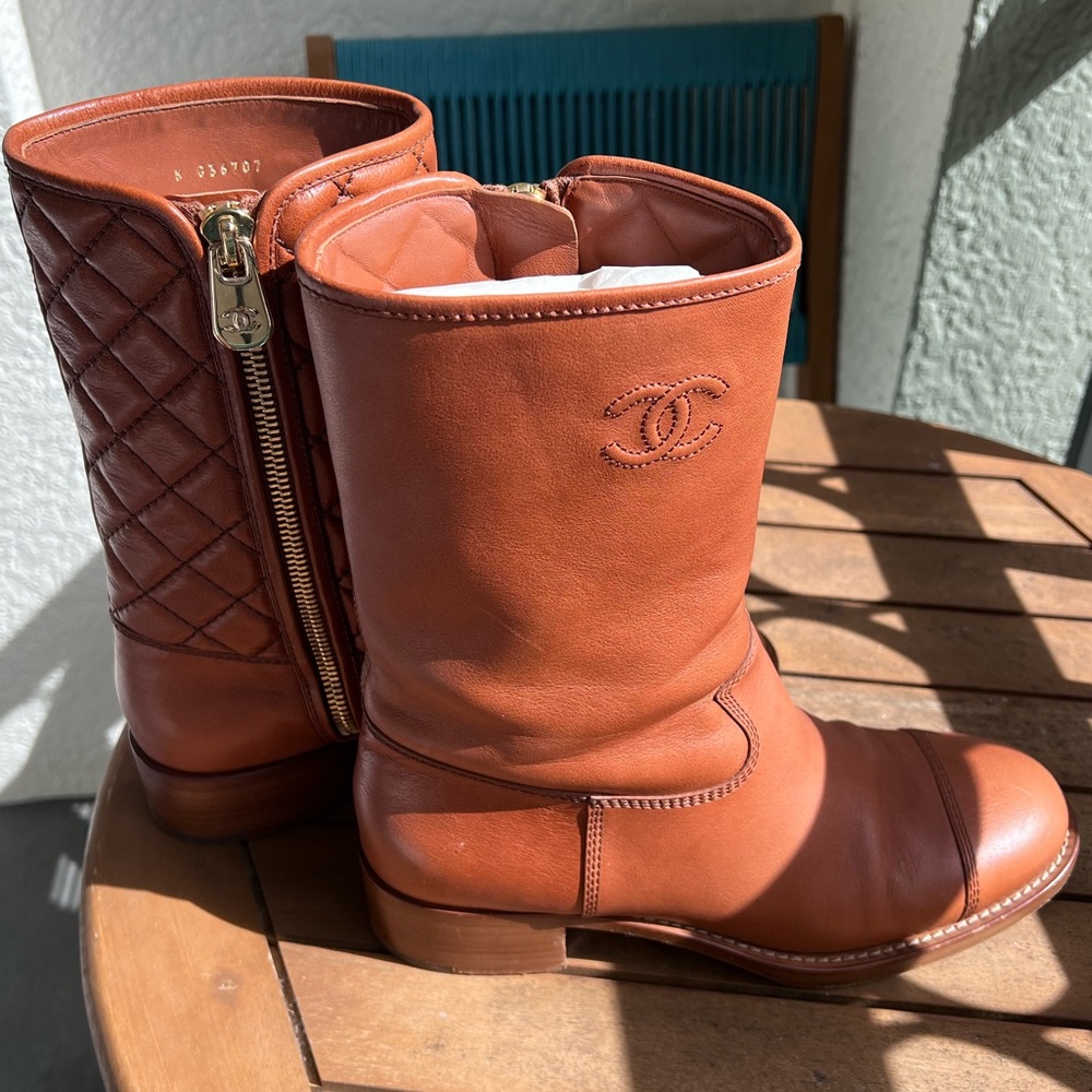 Chanel brown leather boots